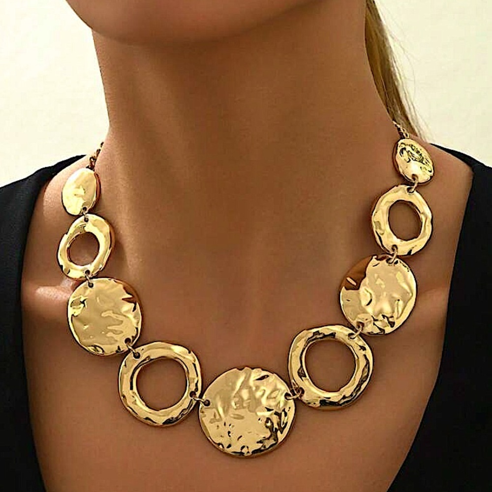 Handmade Gold Contrasting Circles Necklace Choker Stainles…